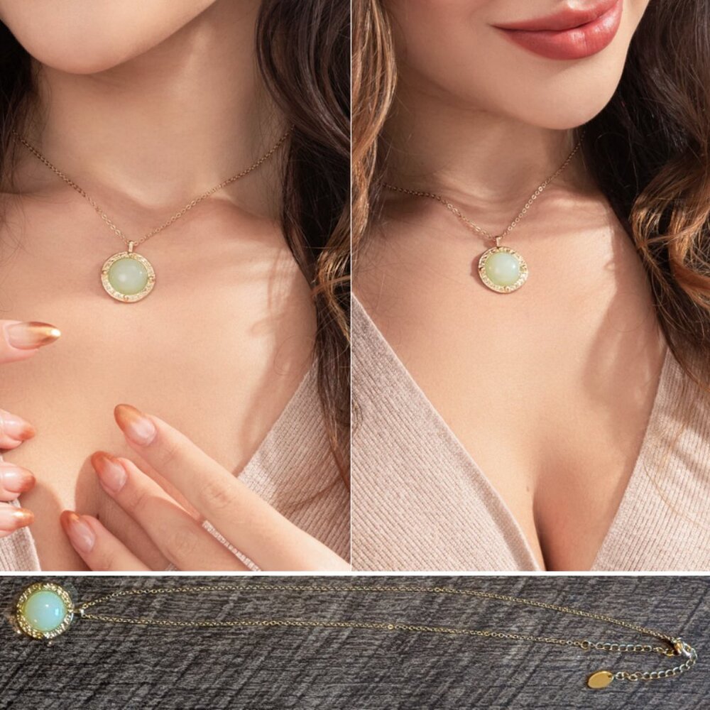 Selenichast Jade Pendant Necklace 18K Gold Plating on Brass